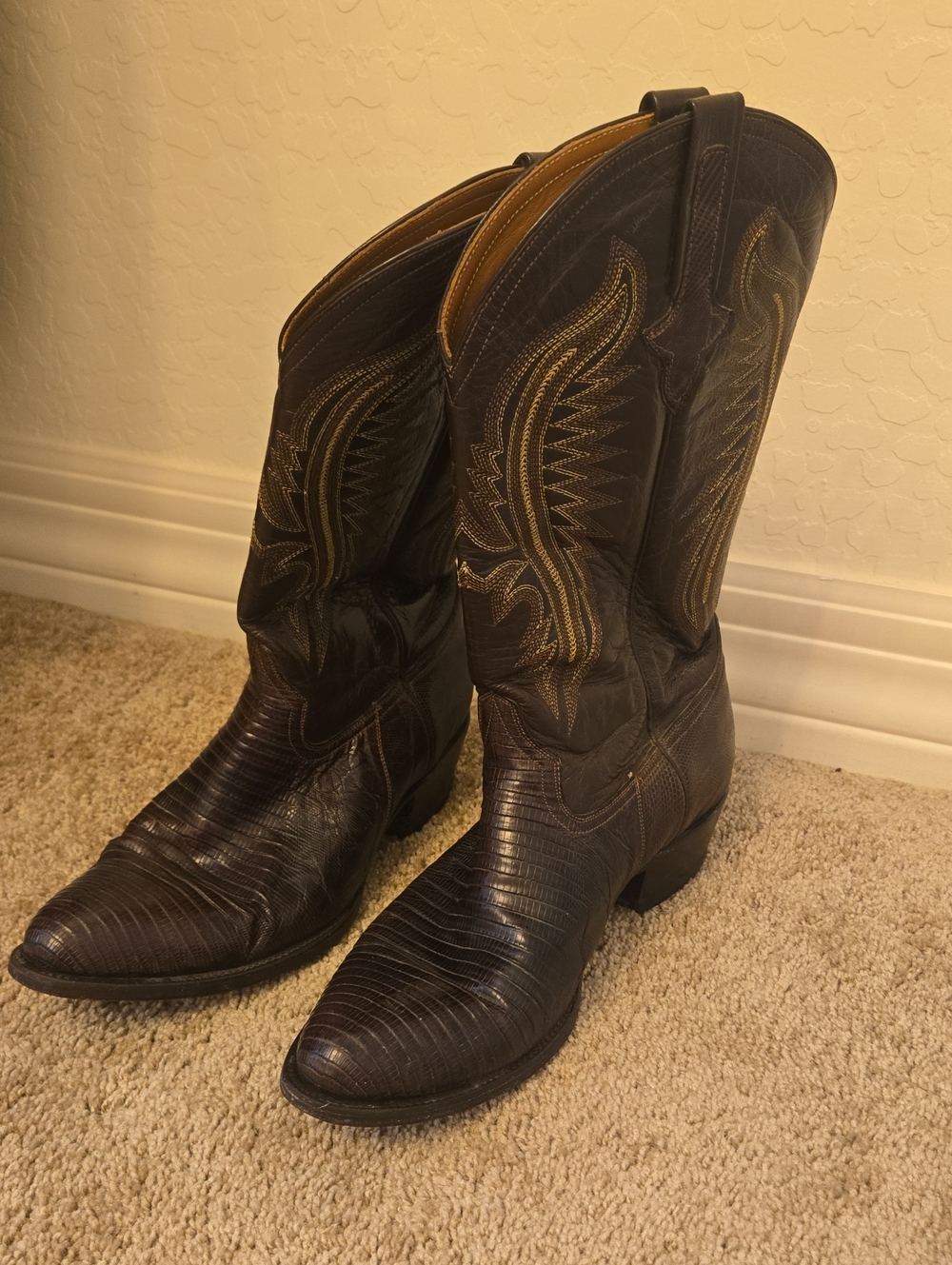 Ferrini Dark Brown Western Cowboy Boots with Gold Stitching